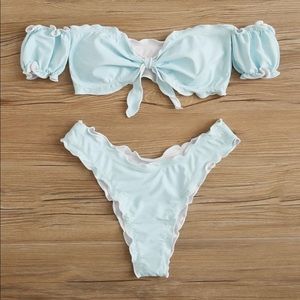 Off the Shoulder Striped Bikini